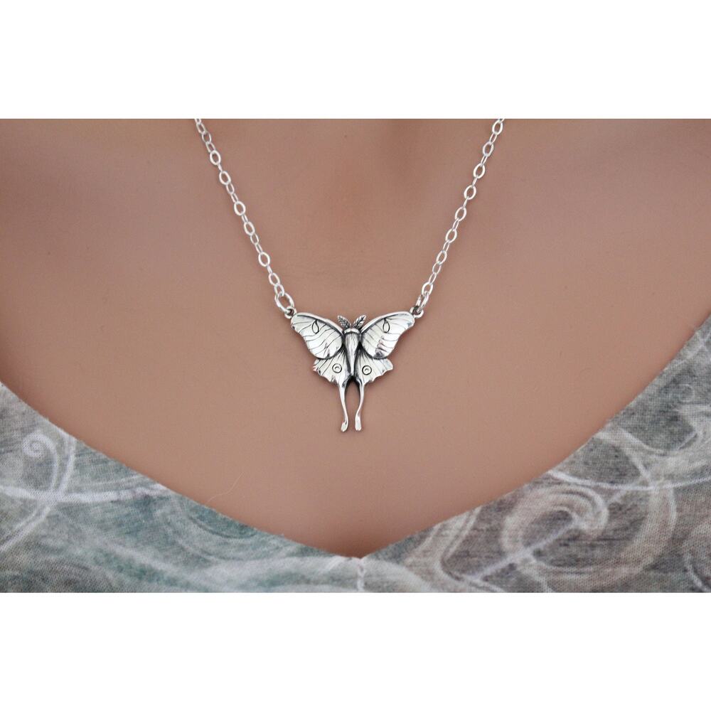 Sterling Silver Luna Moth Pendant Necklace, Silver Luna Moth Pendant Necklace